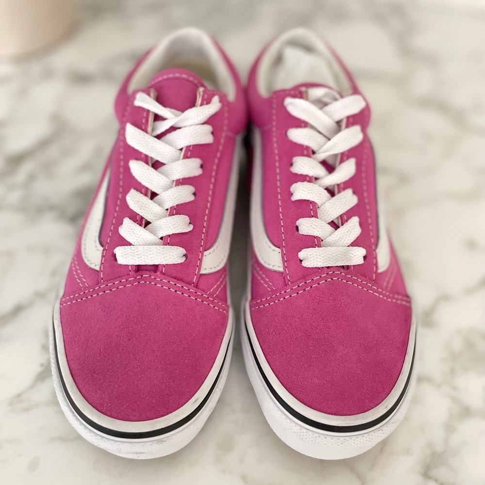 Vans Old Skool Fuchsia Pink Youth Size 2 Classic Lace Up Shoes Girls - Picture 3 of 8